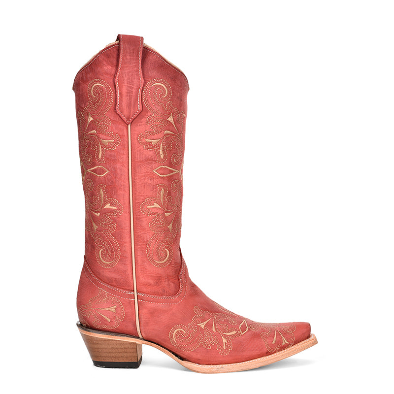 L6001 | Red Embroidered Snip Toe Women's Boot