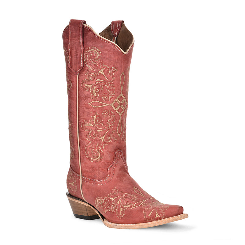 L6001 | Red Embroidered Snip Toe Women's Boot