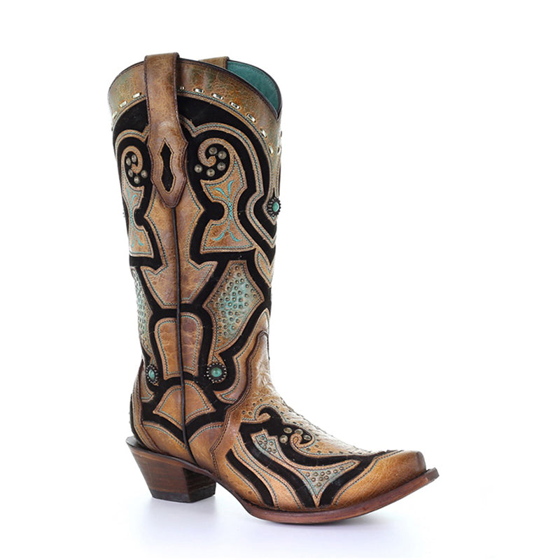 C3521 | Women's Chocolate Overlay Studded Boot
