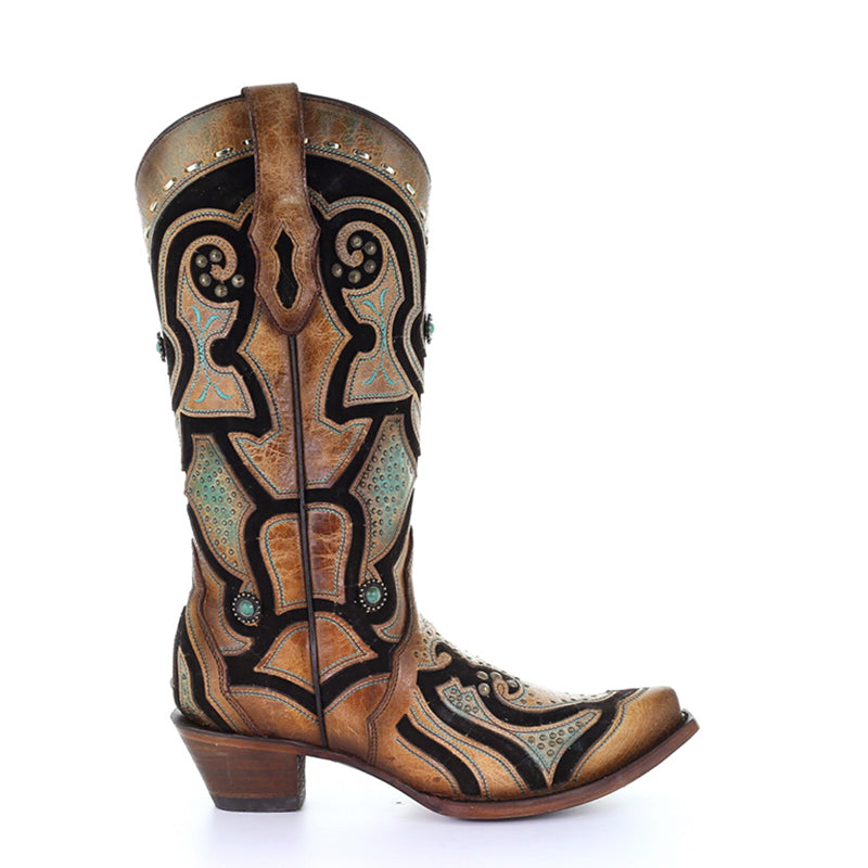 C3521 | Women's Chocolate Overlay Studded Boot
