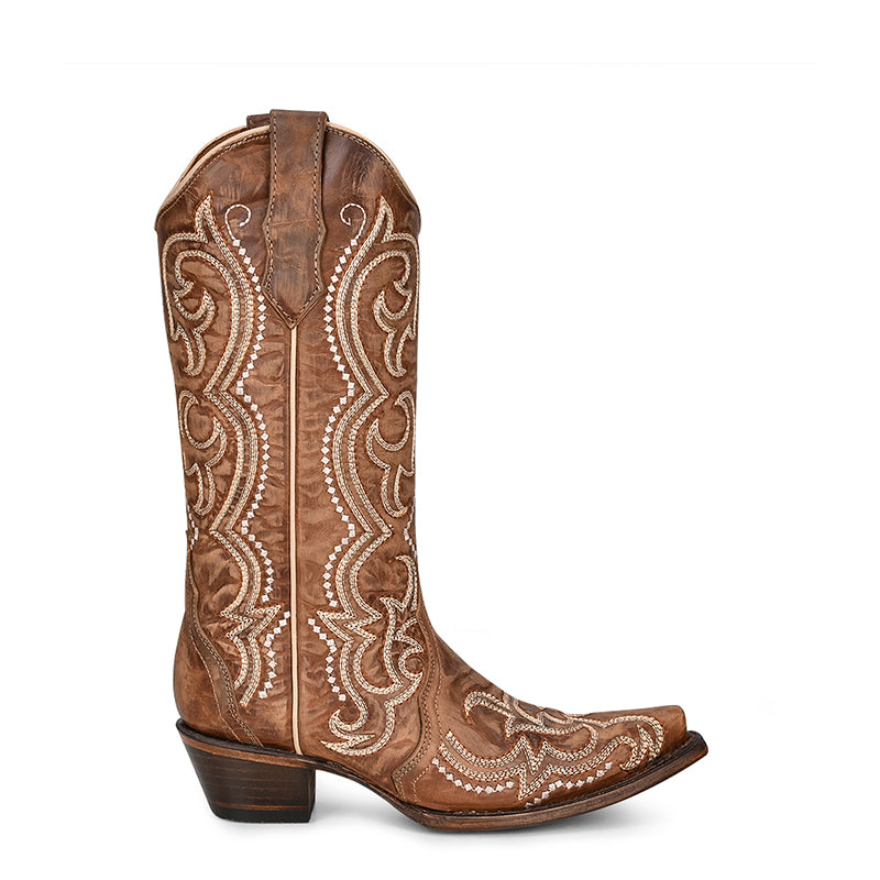 L5893 | Distressed Brown Embroidered Women's Boot