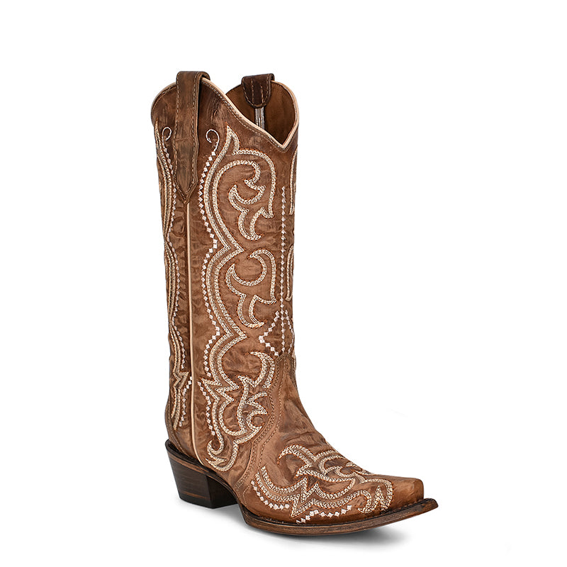 L5893 | Distressed Brown Embroidered Women's Boot