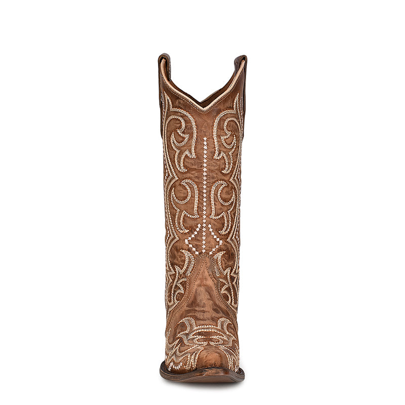 L5893 | Distressed Brown Embroidered Women's Boot