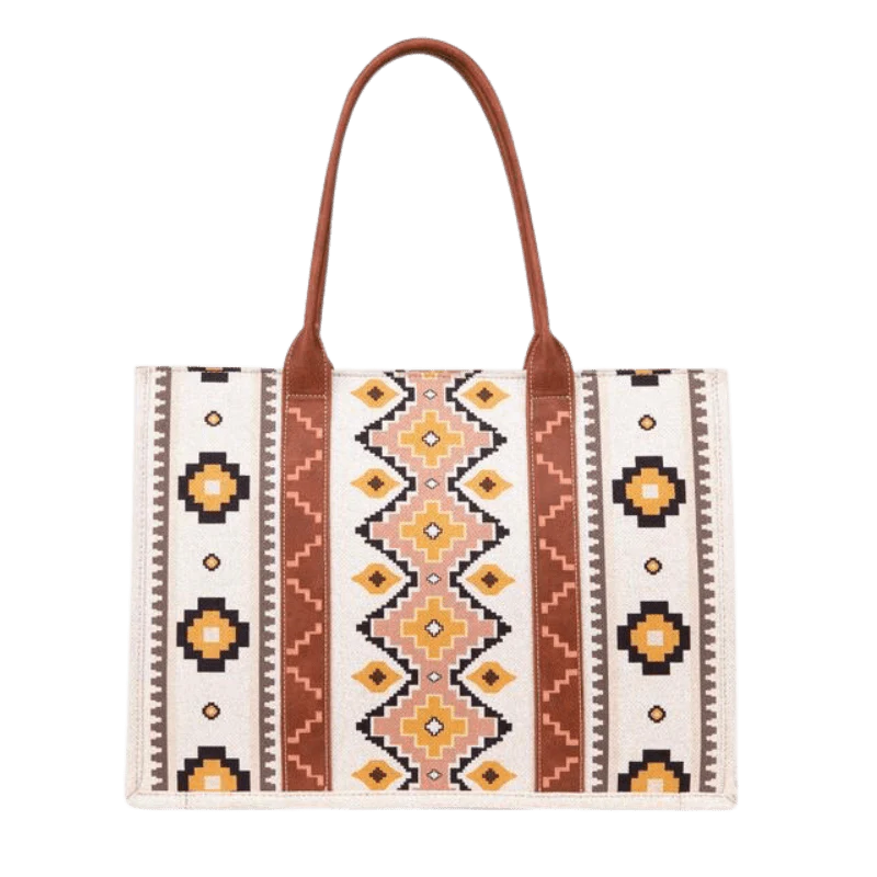 Wrangler Southwestern Pattern Dual Sided Print Canvas Wide Tote Coffee | Wg2202-8119cf
